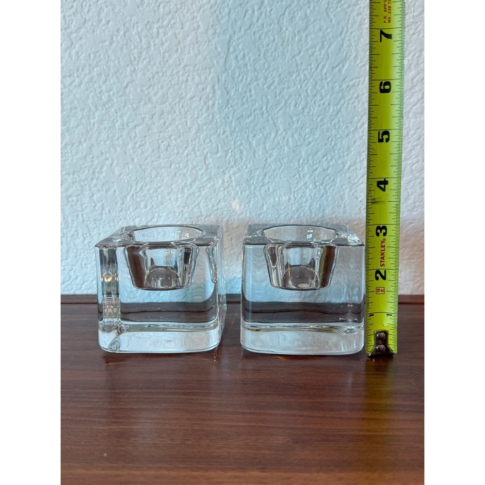 Orrefors Sweden PAIR of Ice‎ Cube Crystal Votive Candle Holders 2 3/4